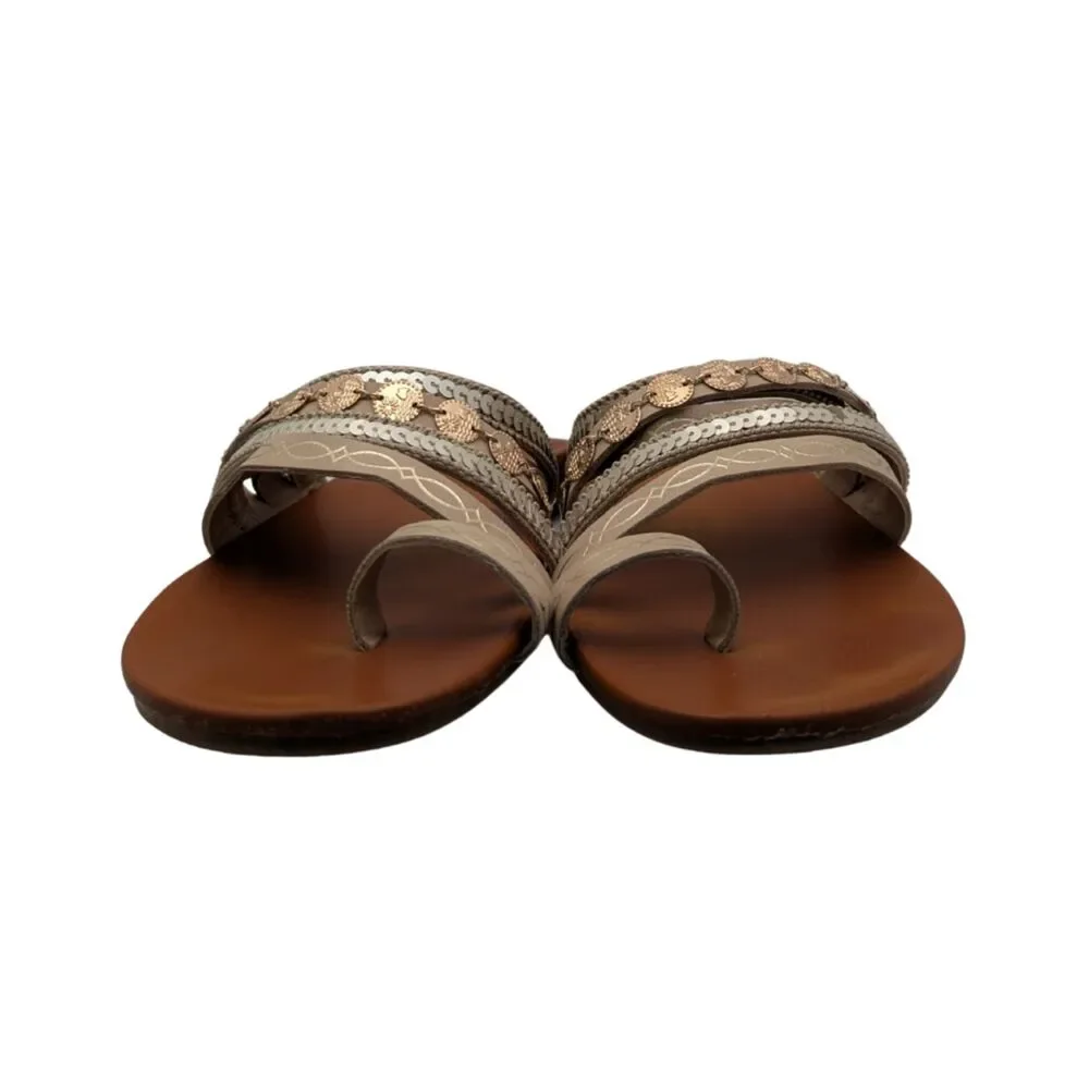 Jellypop Taupe Gold Coin Sandals Size 6.5-7